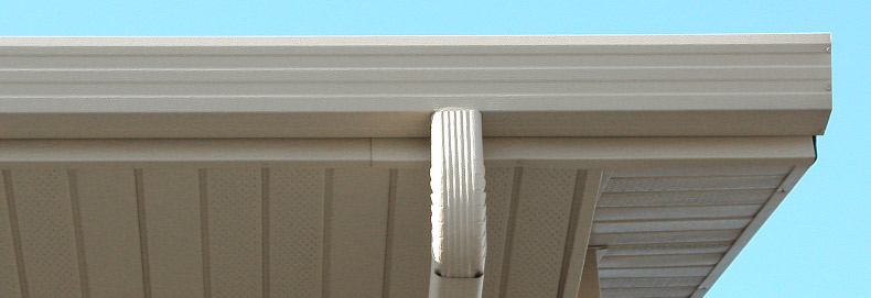 close up of downspout, soffit, and fascia
