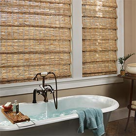 bathroom interior featuring woven shades