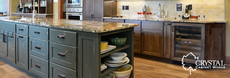 kitchen with dark cabinets shows the Crystal Cabinets difference