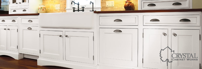 close up of white kitchen cabinet doors