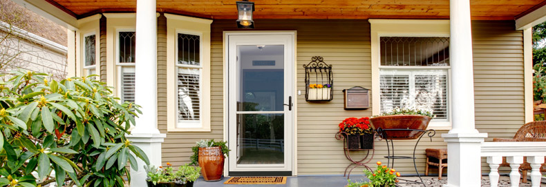 white entry storm door with large window