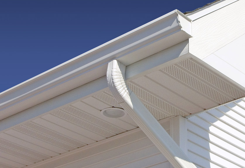 detail shot of steel siding accessories such as soffit and fascia