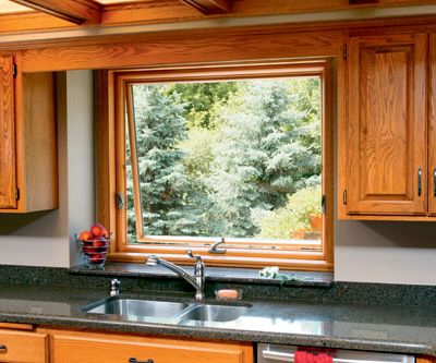 awning window open over a kitchen sink