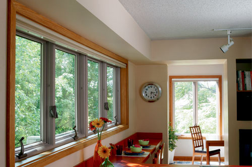 home interior casement windows spanning whole room wall