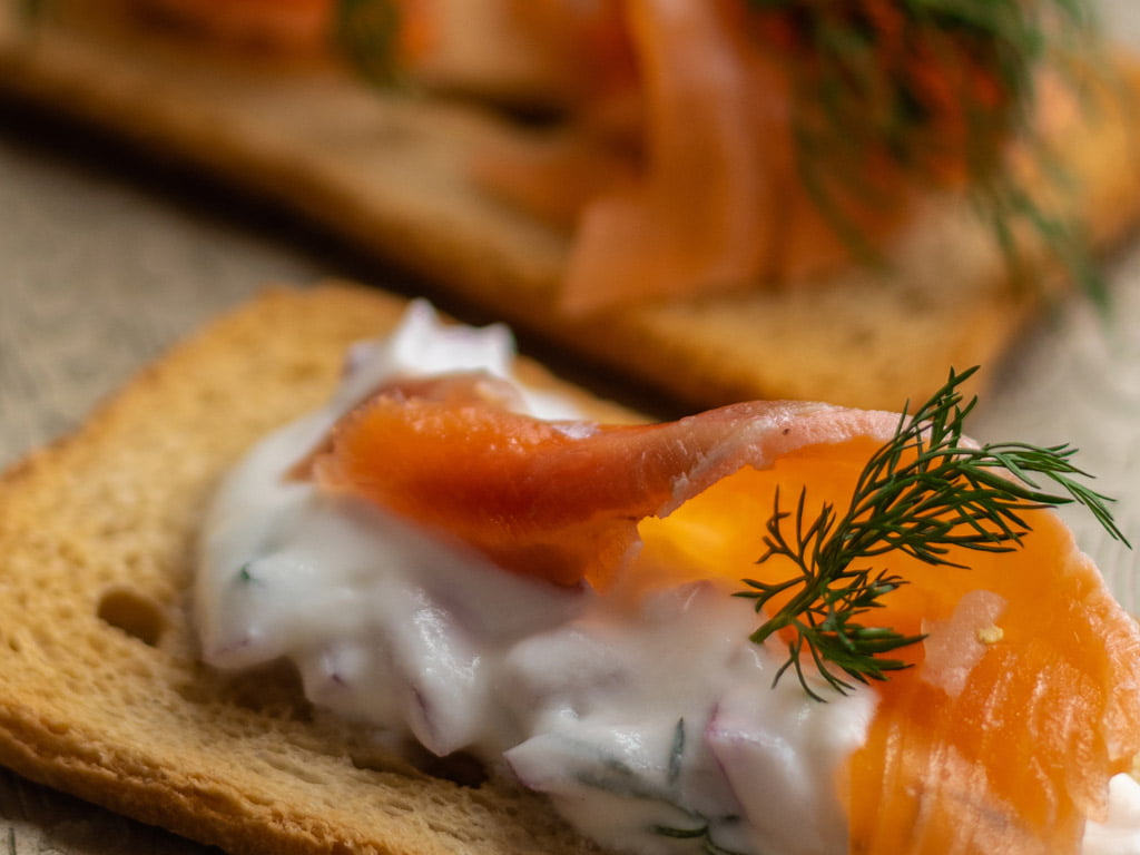 close up of appetizer featuring a sprig of garnish